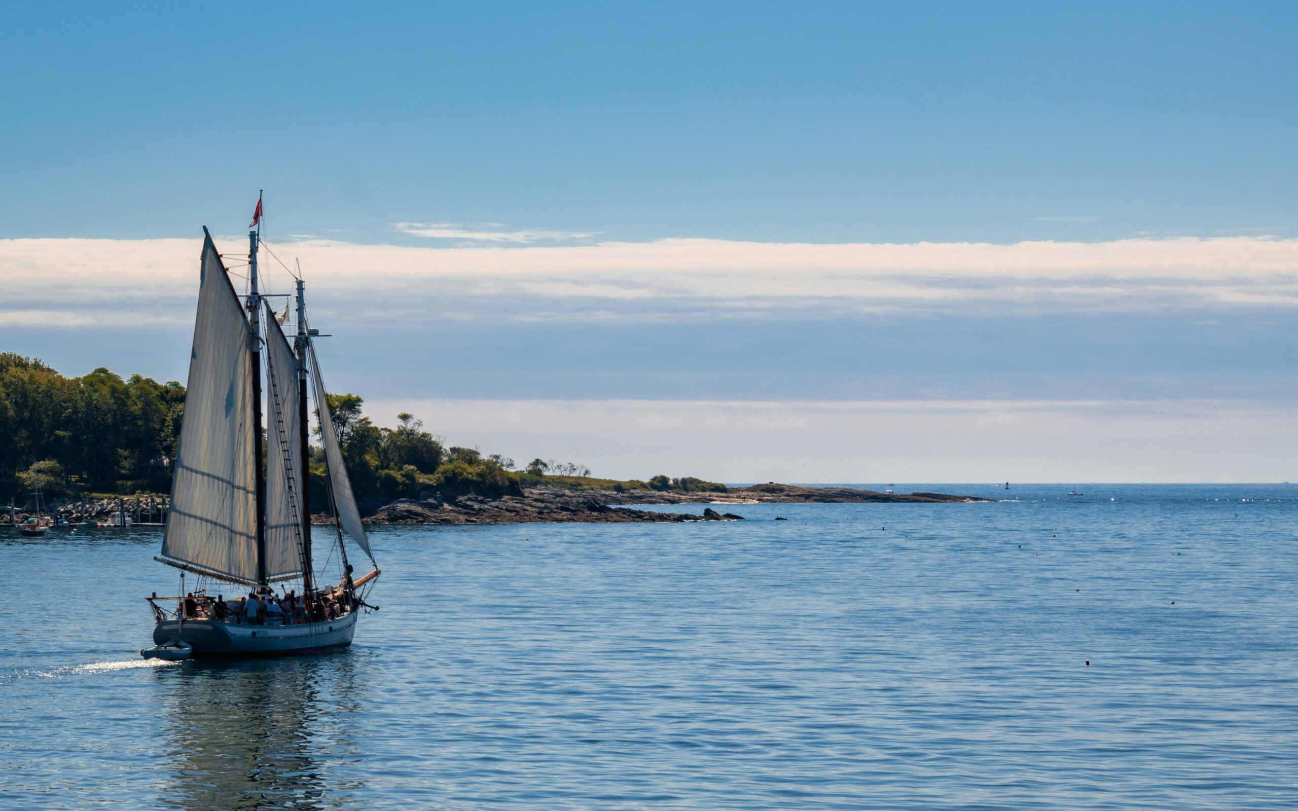 A sailboat in a cove